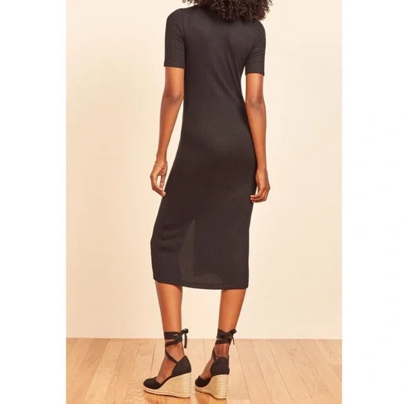 Reformation Black Ribbed Button Down Midi Neada Knit Sweater Dress Size Small S - Picture 5 of 11